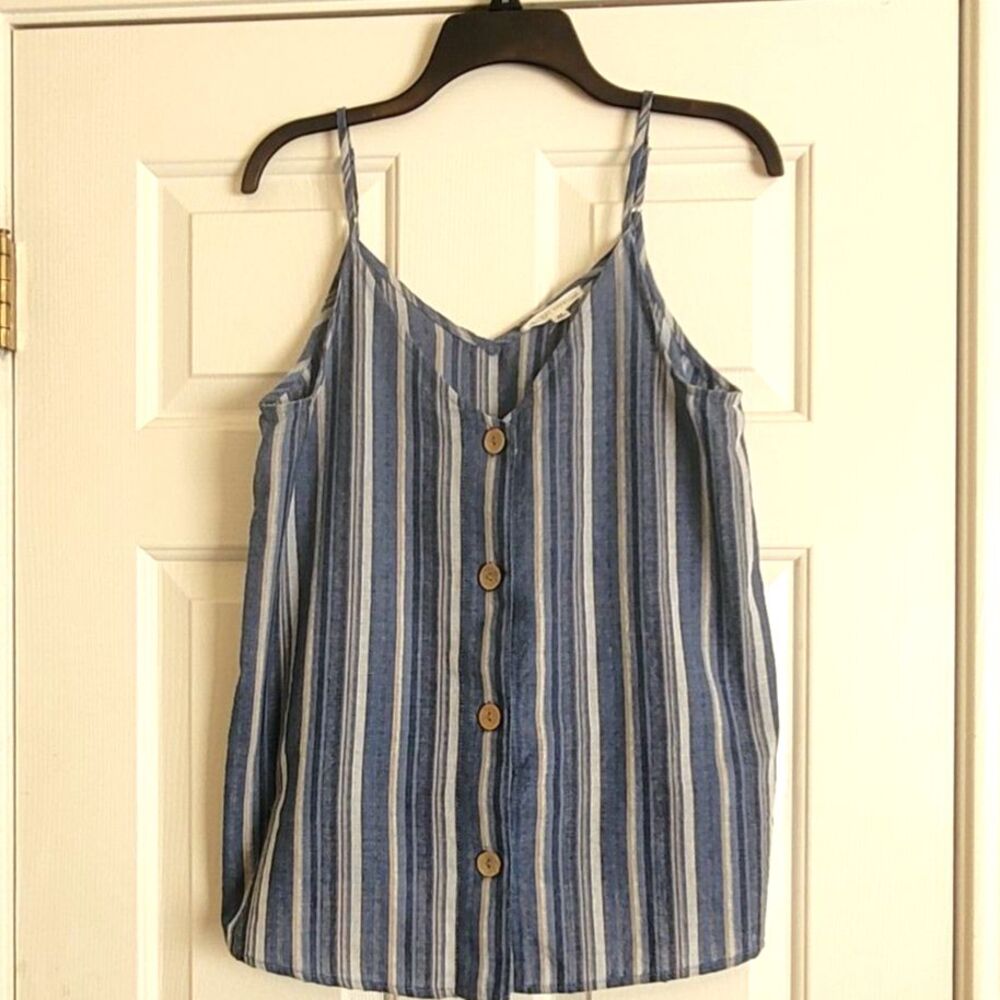 FSL Apparel Women's Blue Striped Button Front Cami Tank Top Size Medium M